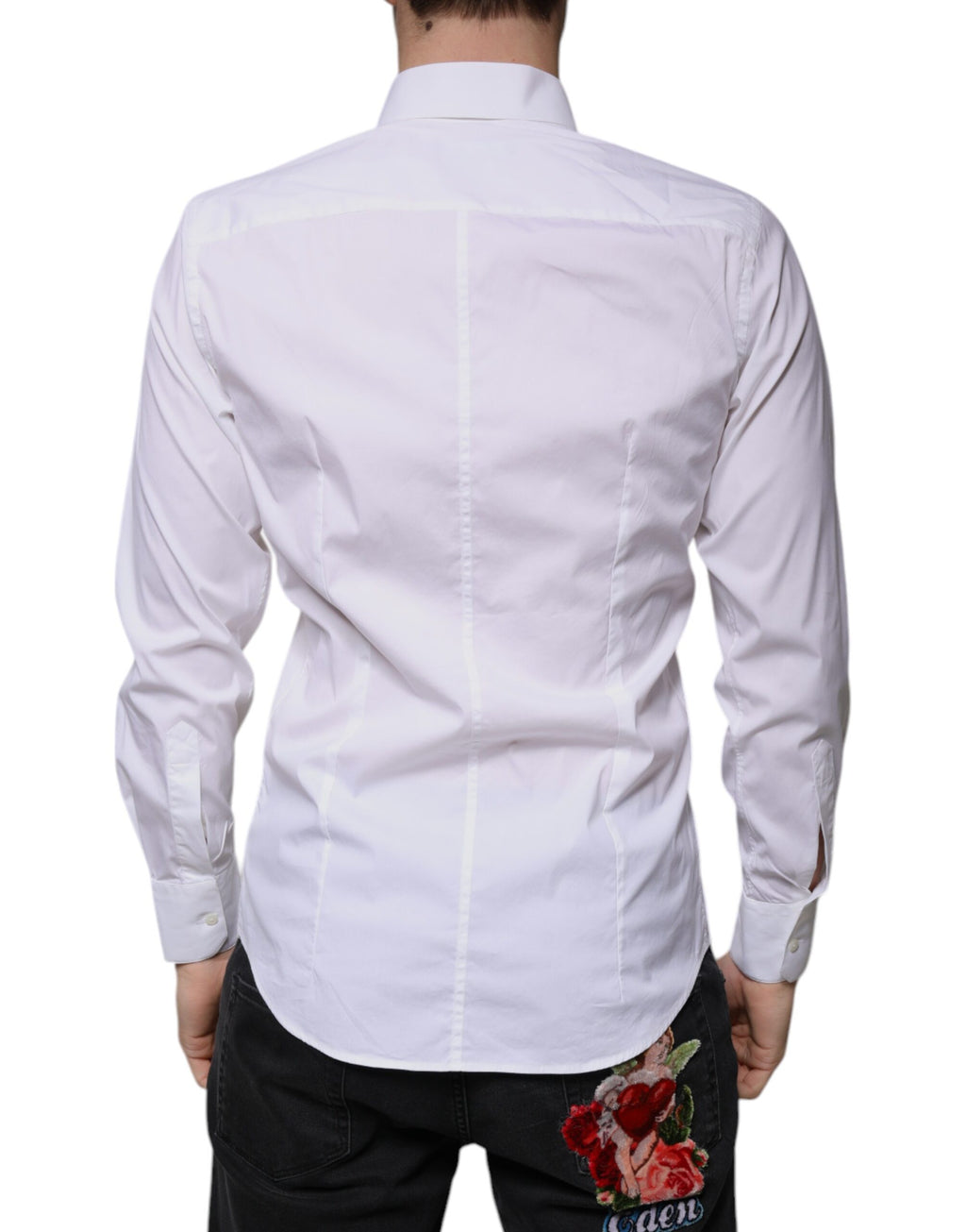Chemise formelle blanche en coton mélangé Dolce & Gabbana, style Martini, vue de face avec col et boutons visibles.