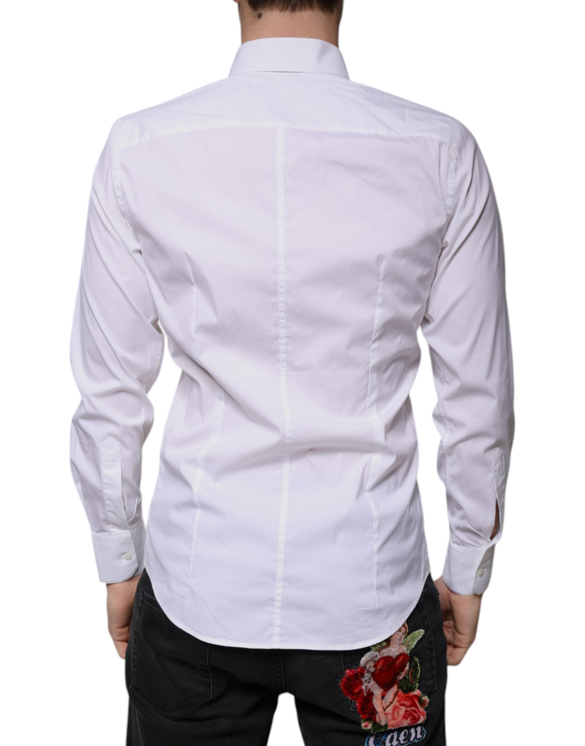 Chemise formelle blanche en coton mélangé Dolce & Gabbana, style Martini, vue de face avec col et boutons visibles.