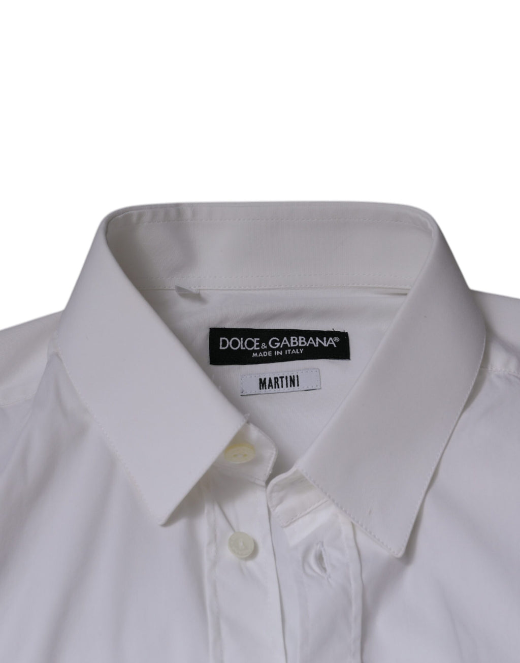 Chemise formelle blanche en coton mélangé Dolce & Gabbana, vue de face, détails du col et des boutons.