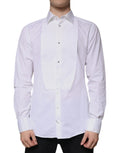 Chemise homme Dolce & Gabbana en coton popeline blanche avec un nœud papillon doré pour une tenue formelle élégante.
