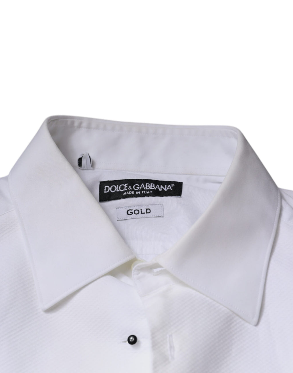 Chemise formelle blanche pour homme Dolce & Gabbana en coton popeline avec détails dorés.