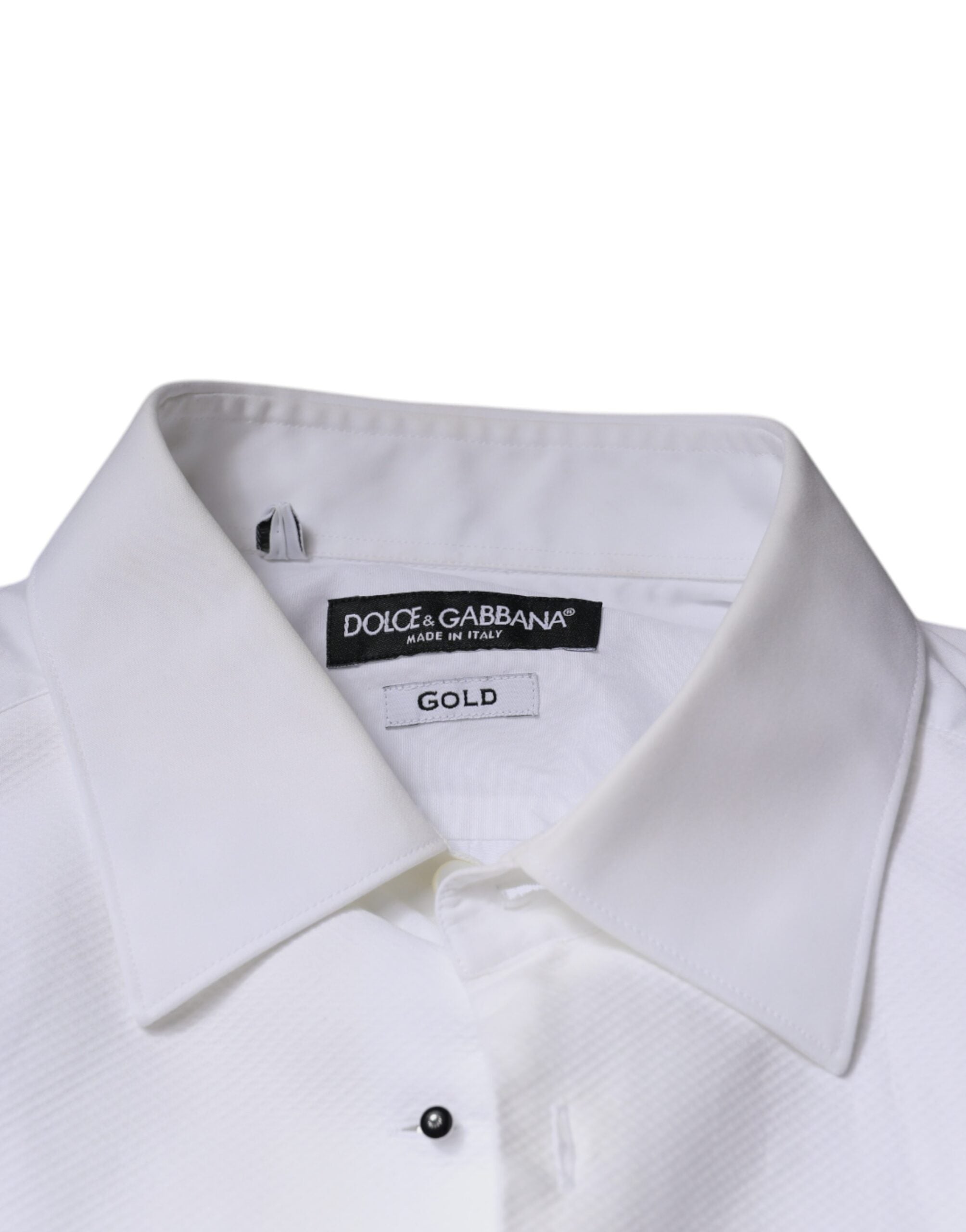 Chemise formelle blanche pour homme Dolce & Gabbana en coton popeline avec détails dorés.