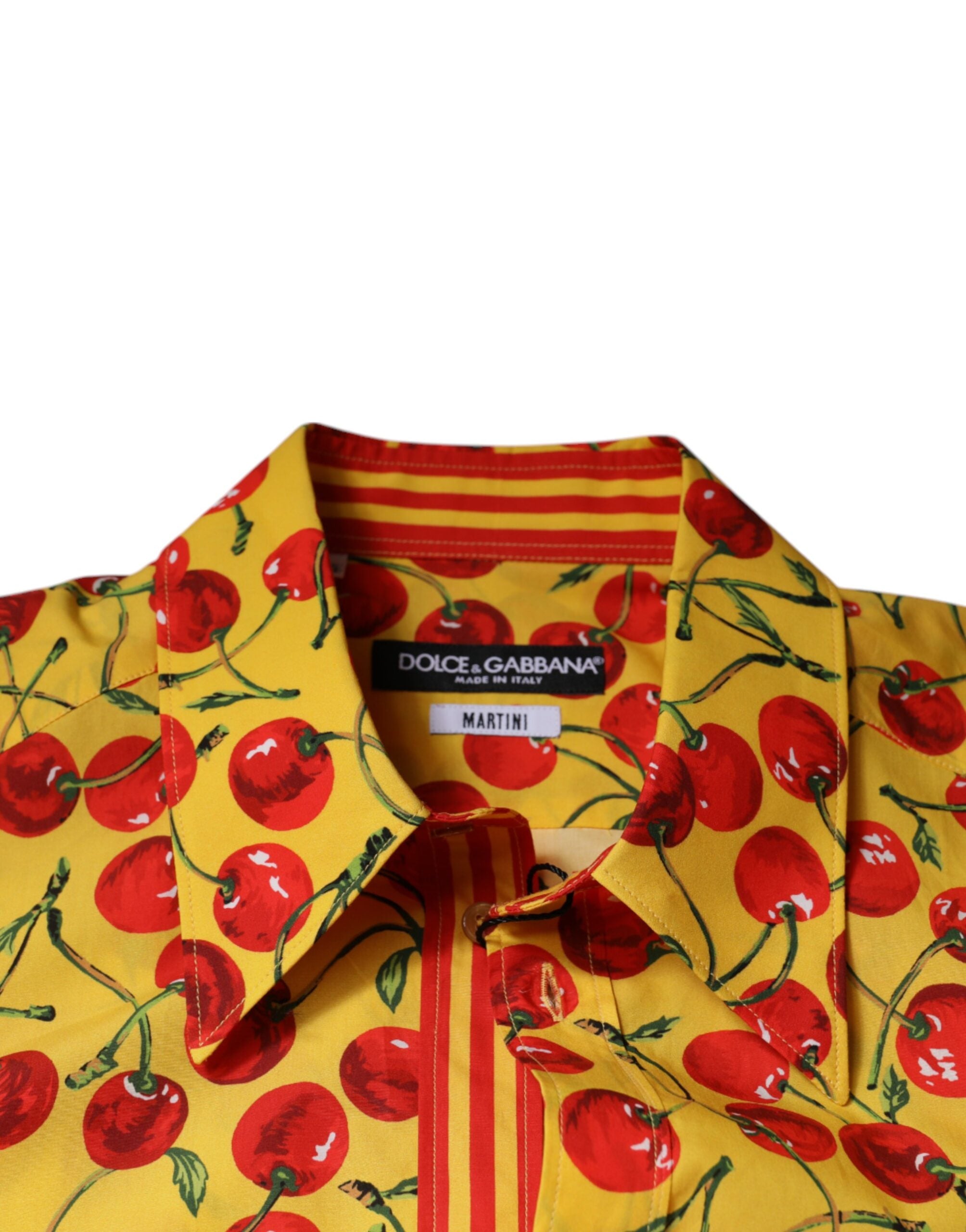 Chemise pour homme Dolce & Gabbana Martini en coton jaune avec motif cerise, style élégant et sophistiqué.