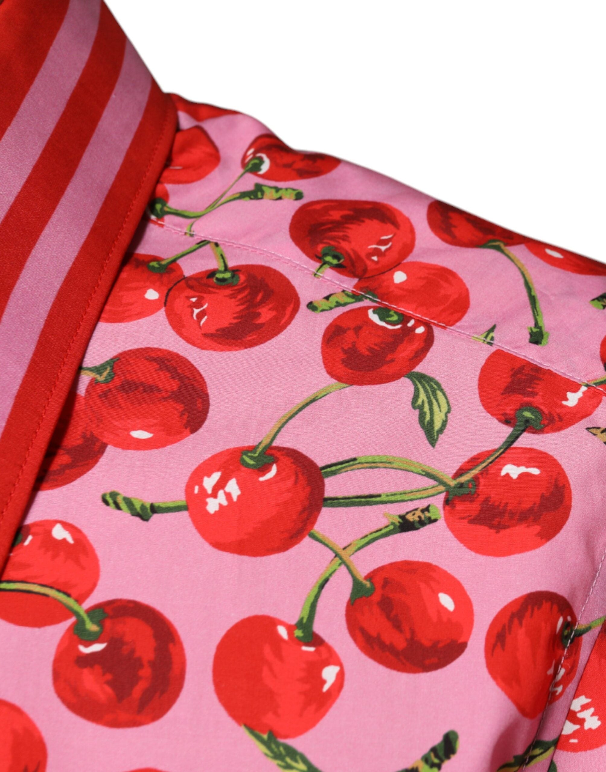 Chemise formelle Dolce & Gabbana en coton rose avec motif cerise, élégante et sophistiquée, pour homme.