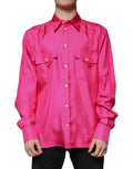Chemise pour homme Dolce & Gabbana en soie rose avec col et boutons, élégante et sophistiquée.