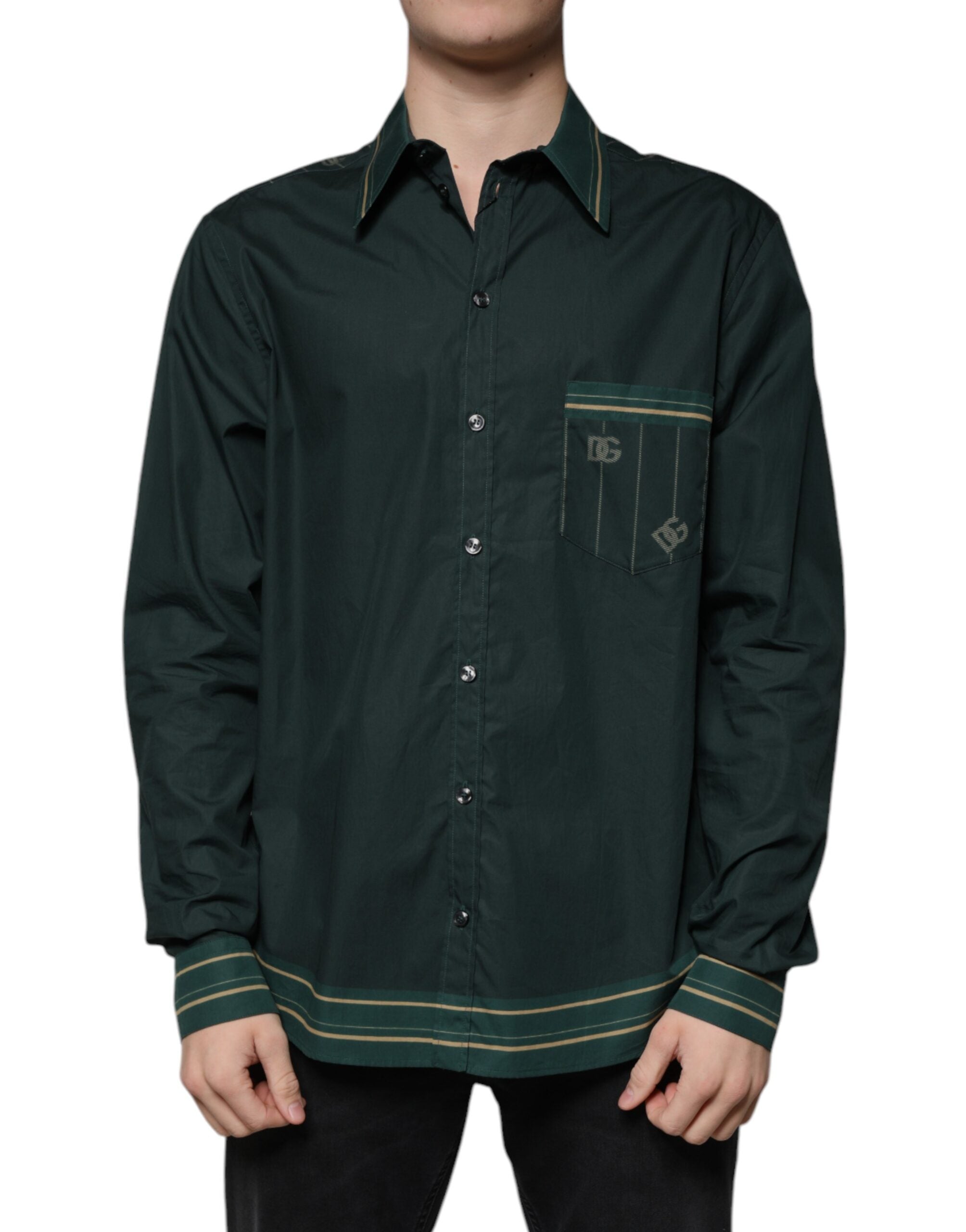 Chemise casual à manches longues Dolce & Gabbana avec logo vert Martini, vue de face.