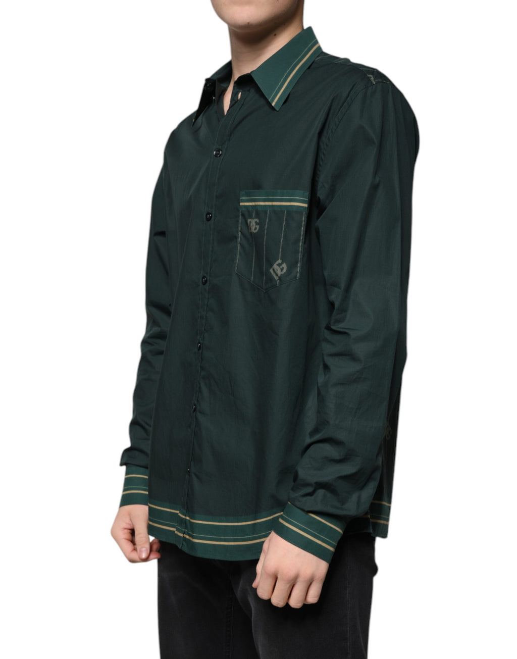 Chemise à manches longues Dolce & Gabbana Martini verte avec logo, style décontracté et design élégant visible sur l'image.