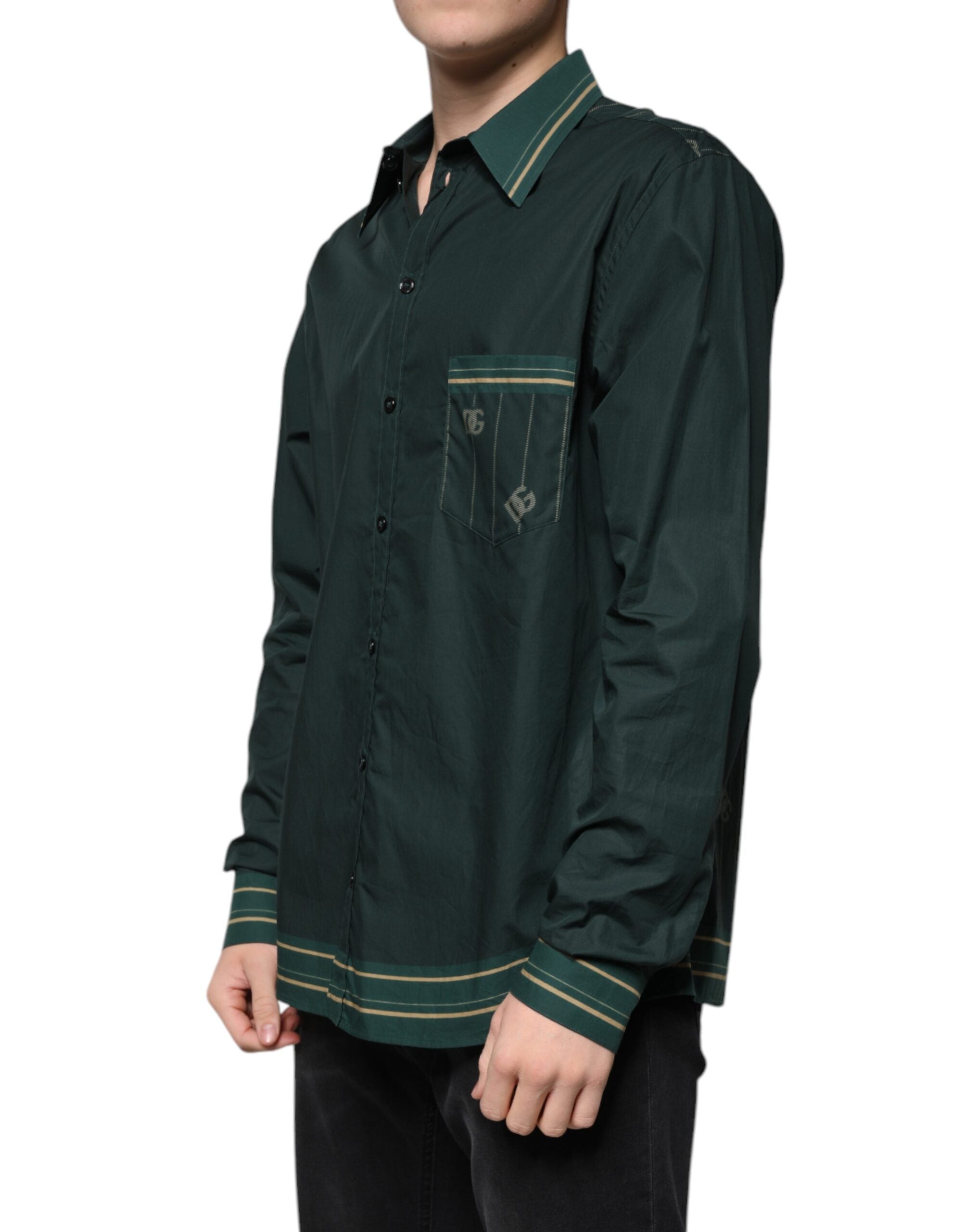 Chemise à manches longues Dolce & Gabbana Martini verte avec logo, style décontracté et design élégant visible sur l'image.