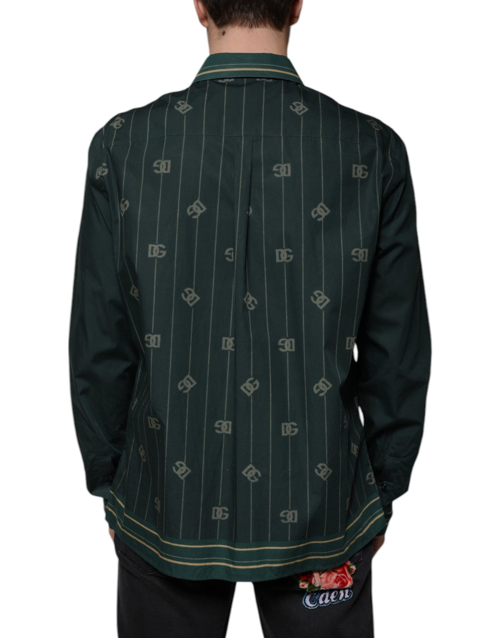 Chemise à manches longues Dolce & Gabbana Martini verte avec logo, style décontracté et élégance sophistiquée.