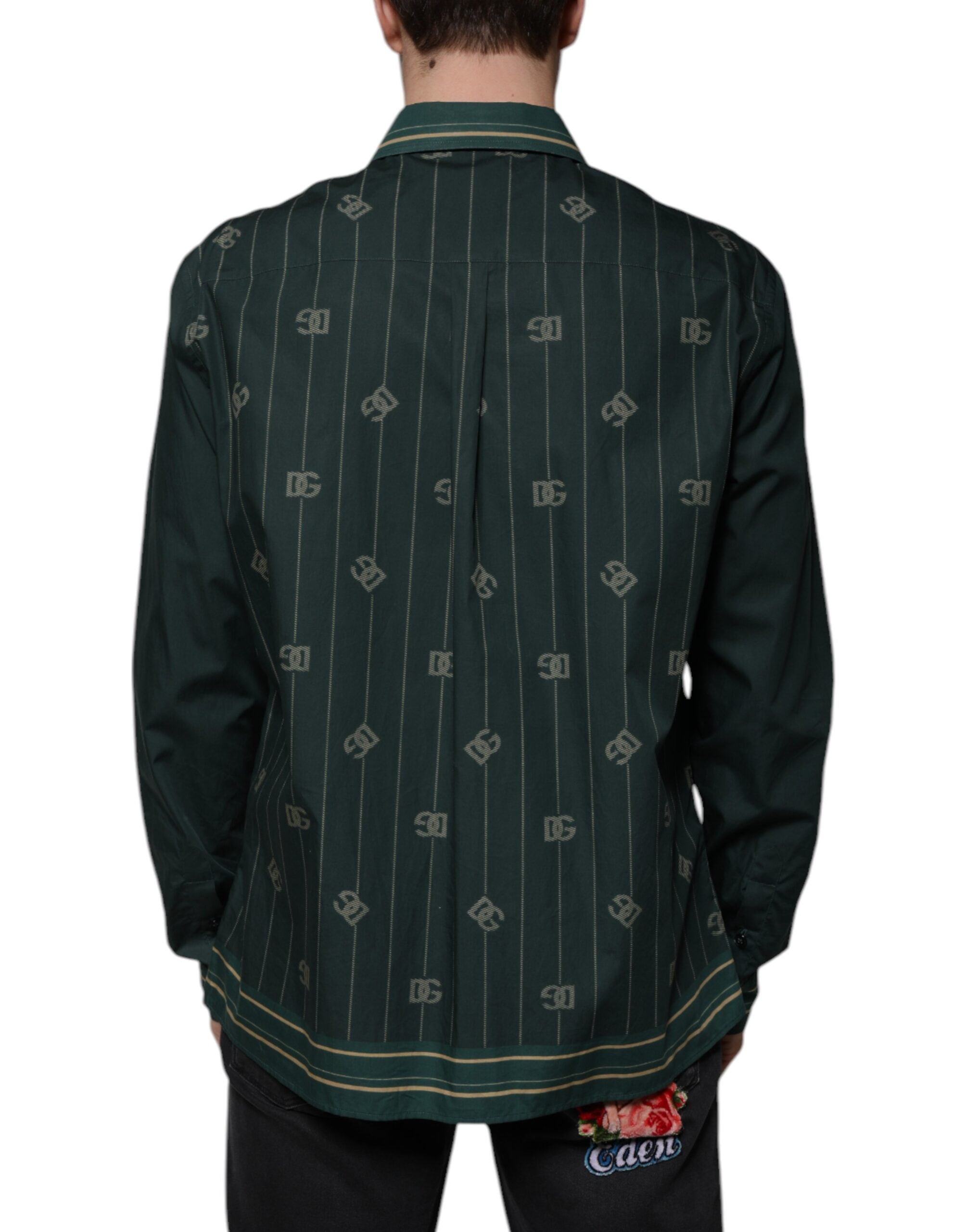 Chemise à manches longues Dolce & Gabbana Martini verte avec logo, style décontracté et élégance sophistiquée.