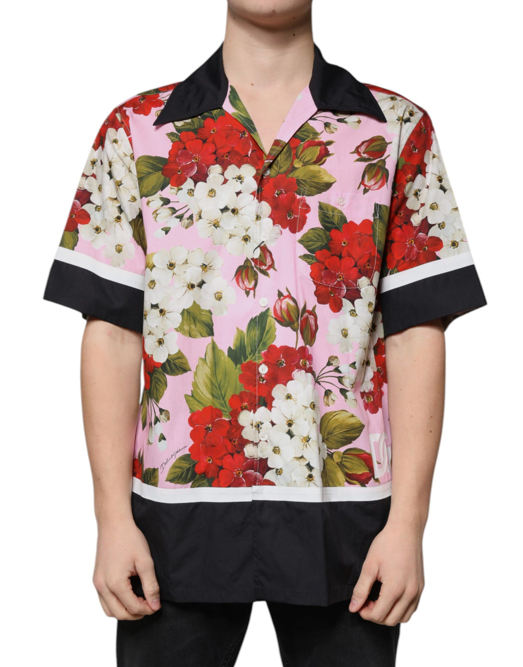 Chemise décontractée Dolce & Gabbana à fleurs multicolores, boutonnière, style casual, motif floral vibrant, tissu léger.
