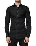Chemise noire en coton à manches longues de luxe Dolce & Gabbana, élégante et formelle pour homme