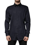 Chemise formelle noire Dolce & Gabbana en coton mélangé avec détails dorés, élégante pour occasions spéciales.