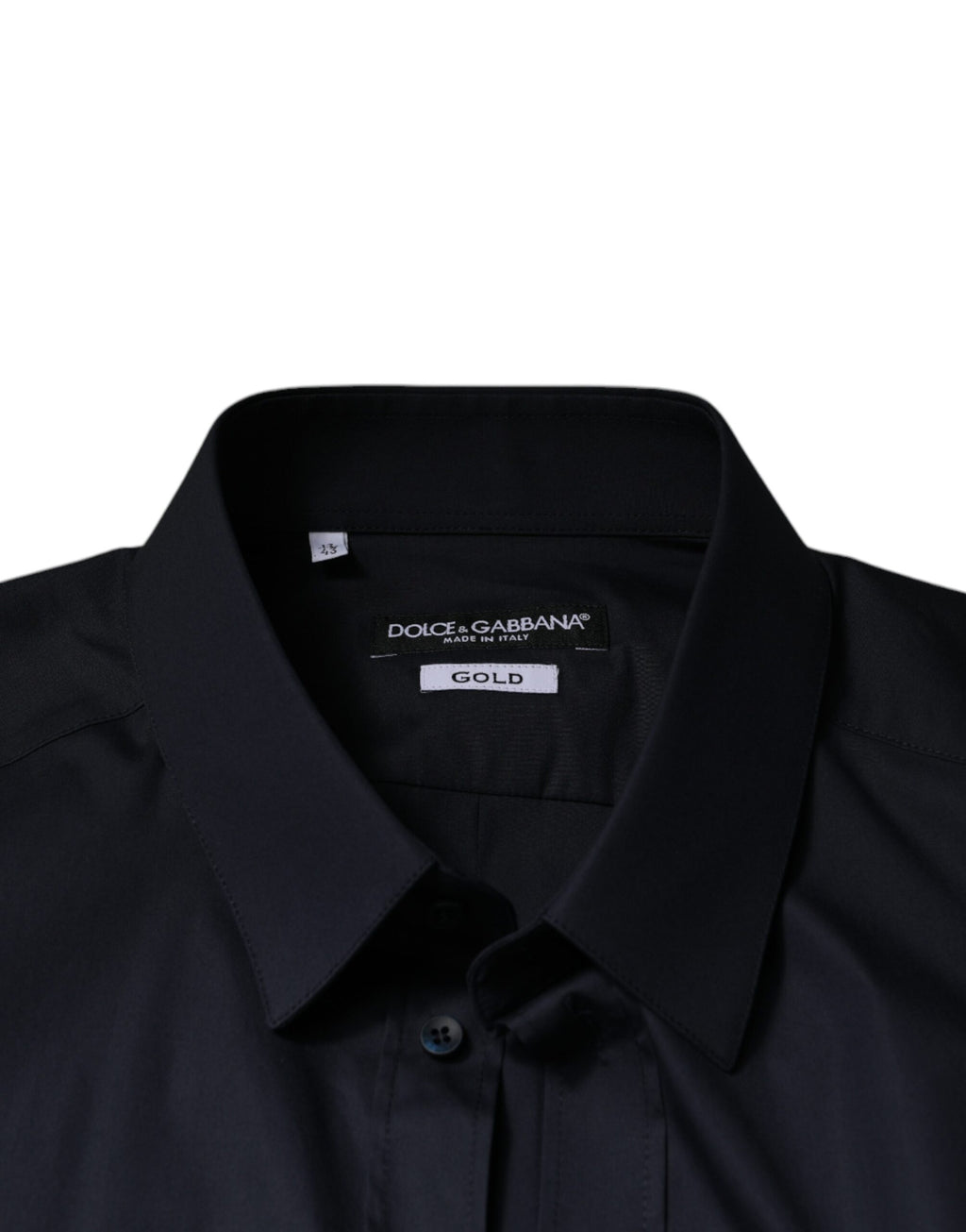 Chemise formelle Dolce & Gabbana en coton mélangé noir avec détails dorés, élégante et sophistiquée.