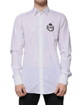 Chemise formelle blanche en coton Dolce & Gabbana pour homme avec logo or, col classique et poignets ajustés.