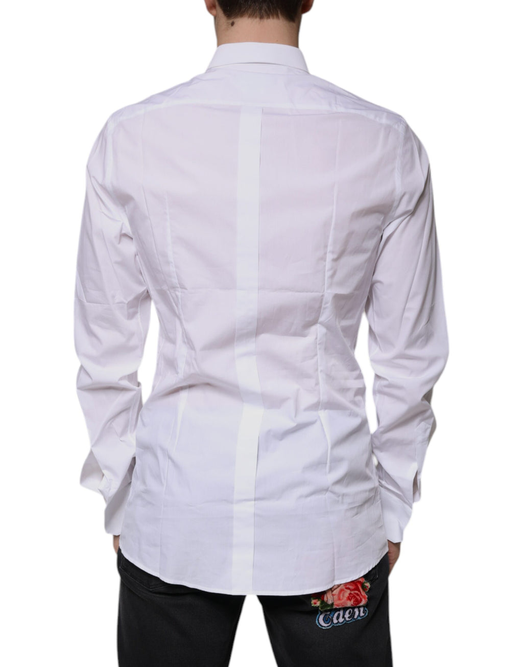 Chemise formelle blanche en coton Dolce & Gabbana avec logo doré pour homme, élégante et sophistiquée.