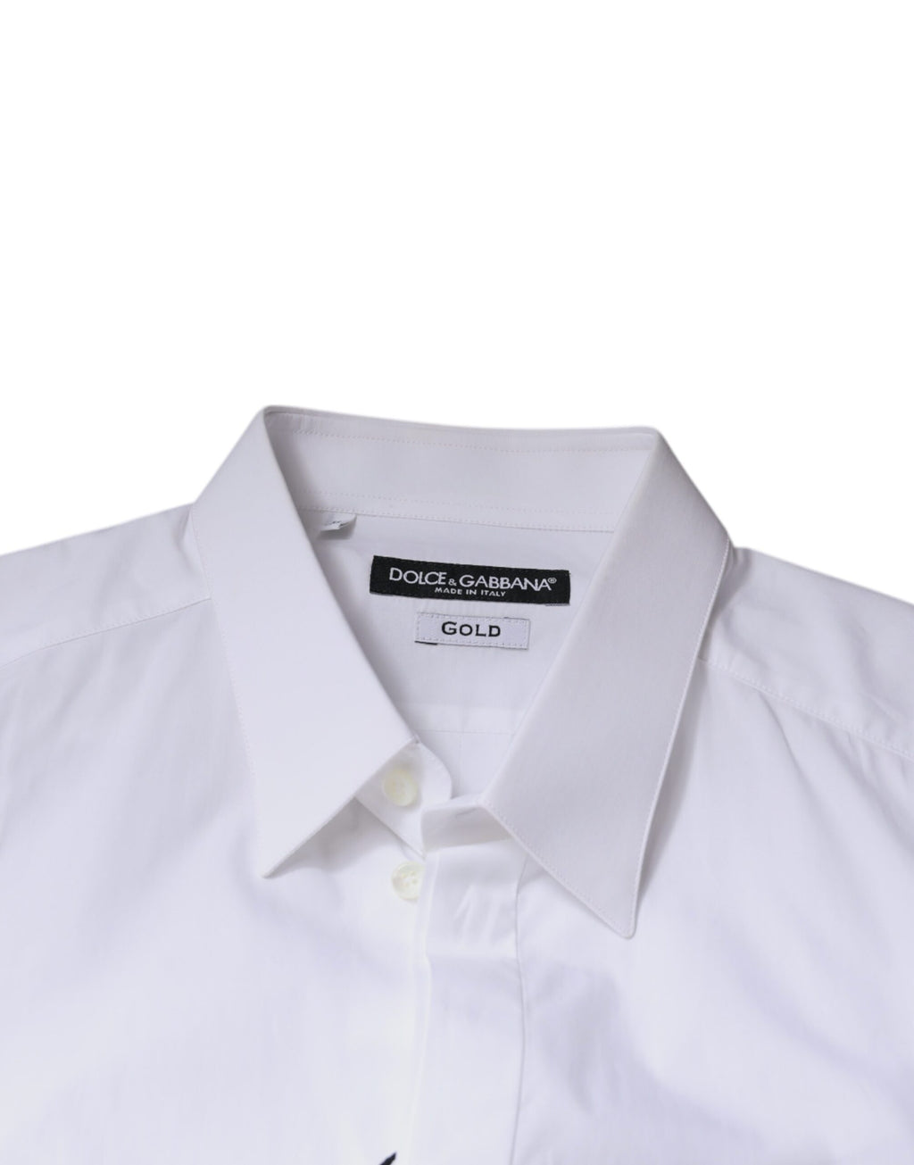 Chemise habillée blanche en coton avec logo Dolce & Gabbana pour homme, finition élégante et détails dorés.