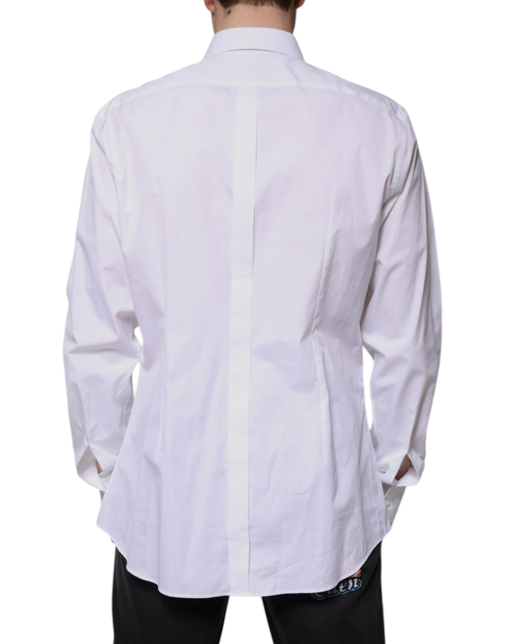 Chemise blanche en coton popeline Dolce & Gabbana avec broderie dorée pour homme, style formel et élégant.