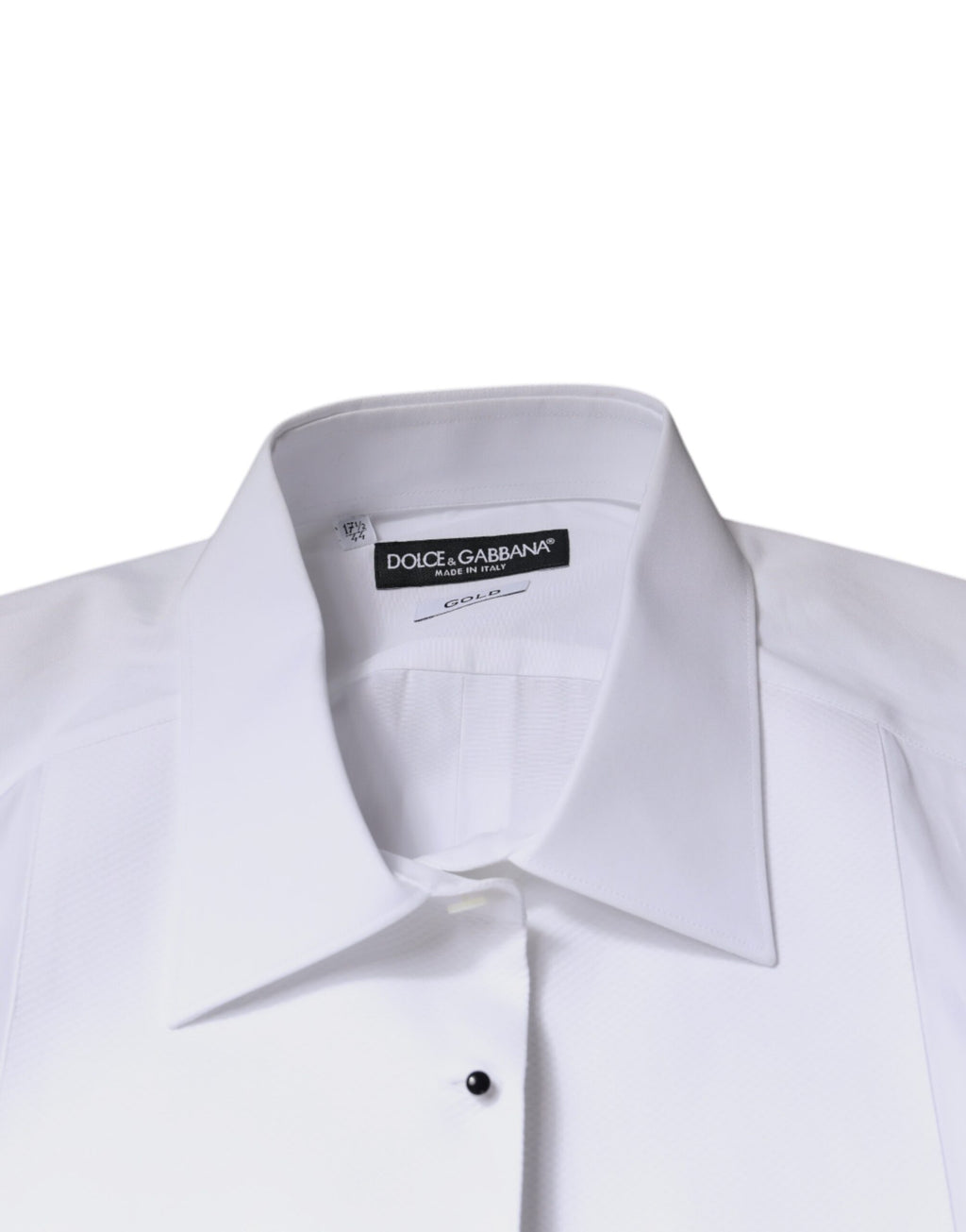 Chemise formelle blanche Dolce & Gabbana en coton popeline avec détails dorés, vue de face.