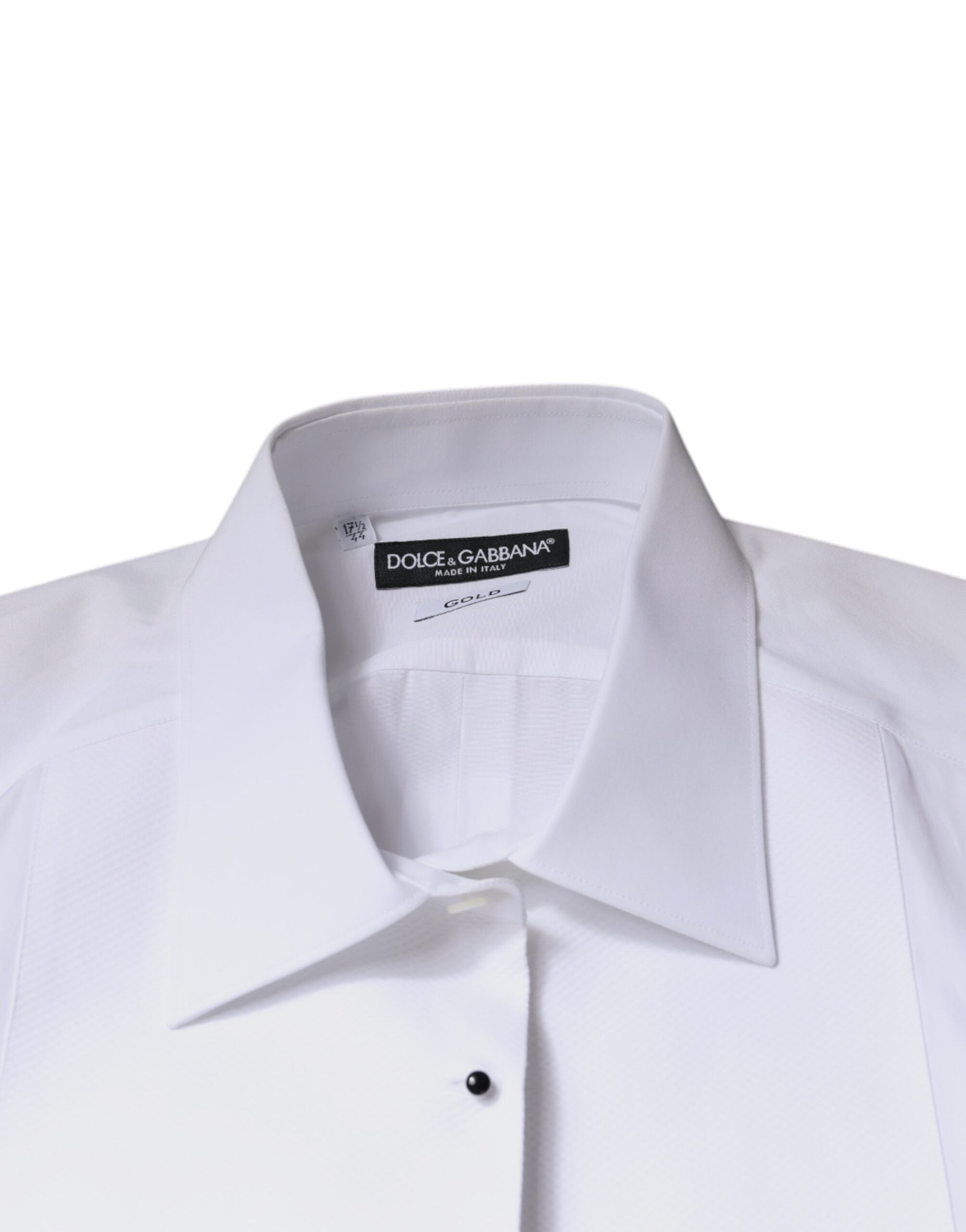 Chemise formelle blanche Dolce & Gabbana en coton popeline avec détails dorés, vue de face.