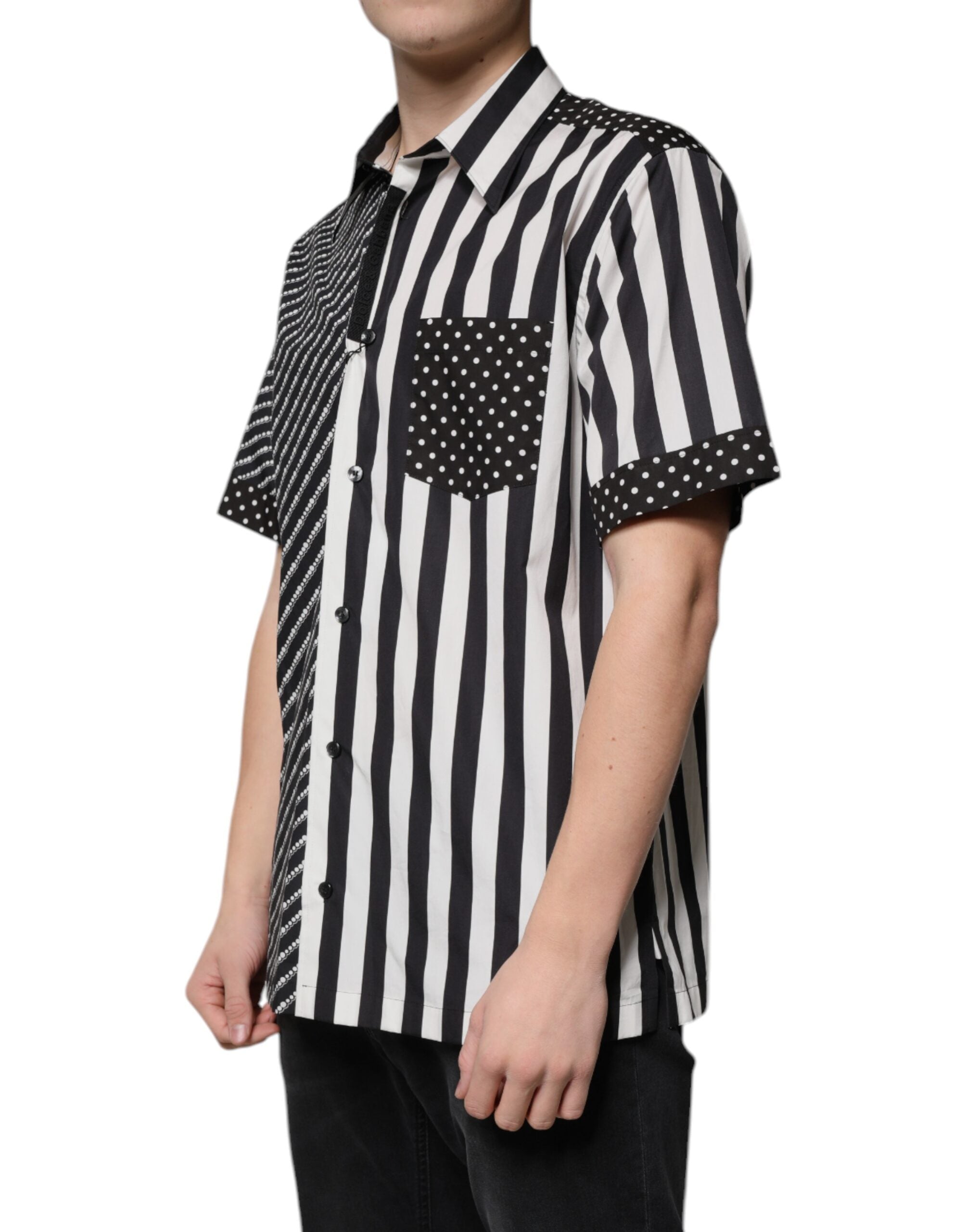 Chemise décontractée à rayures noires et blanches de Dolce & Gabbana avec boutons, en coton ou tissu léger.