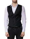 Gilet homme Dolce & Gabbana en laine noire, costume formel, veston élégant avec col et boutons.