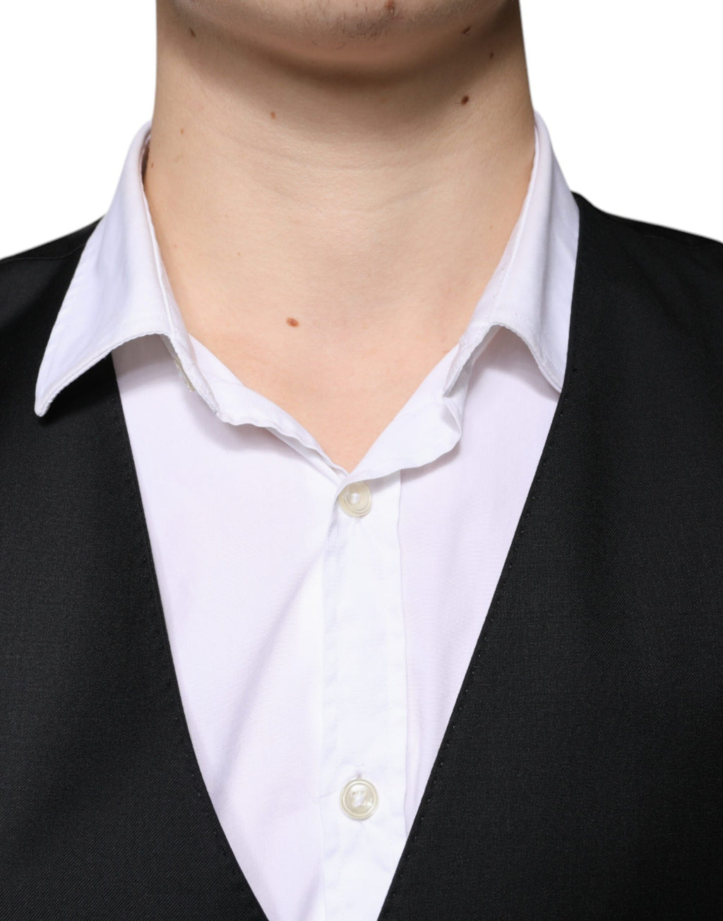 Gilet formel en laine noire Dolce & Gabbana pour homme, veste élégante avec col en V et boutons avant.