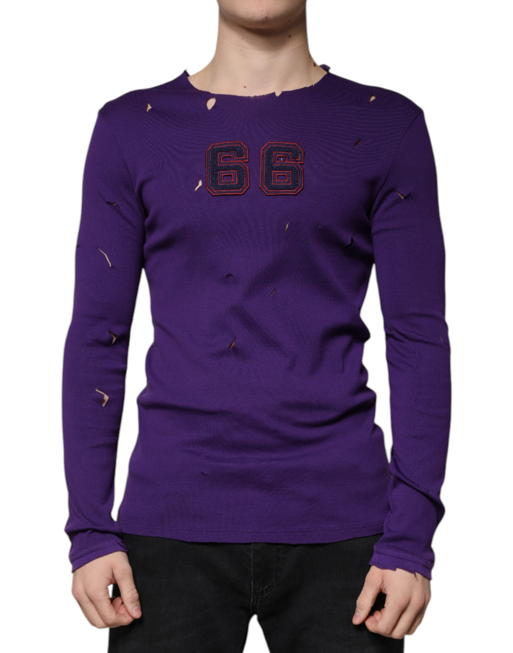 Pull-over en coton violet Dolce & Gabbana pour homme, pull rond avec col rond, style élégant et confortable.