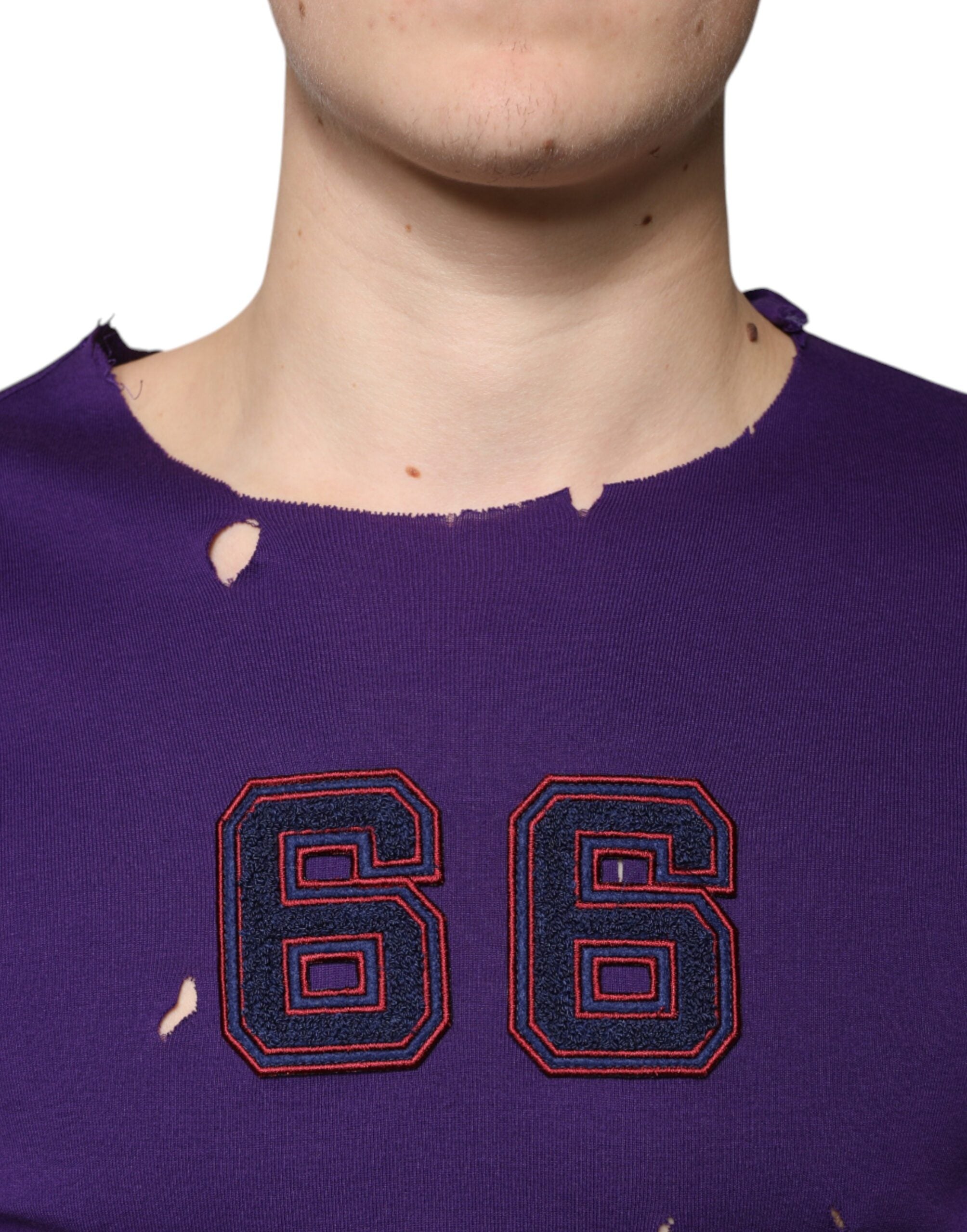 Pull-over pour homme Dolce & Gabbana en coton violet avec col rond, pull doux et confortable.