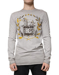 Pull en coton gris à imprimé de Dolce & Gabbana, col rond, confortable et stylé, pour un look décontracté.