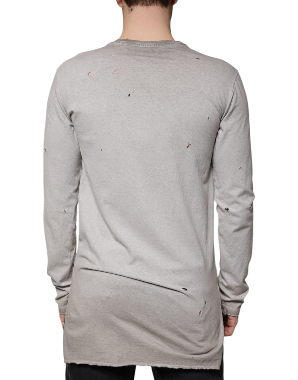 Pull en coton gris imprimé Dolce & Gabbana avec col rond, doux et confortable, parfait pour un style décontracté.