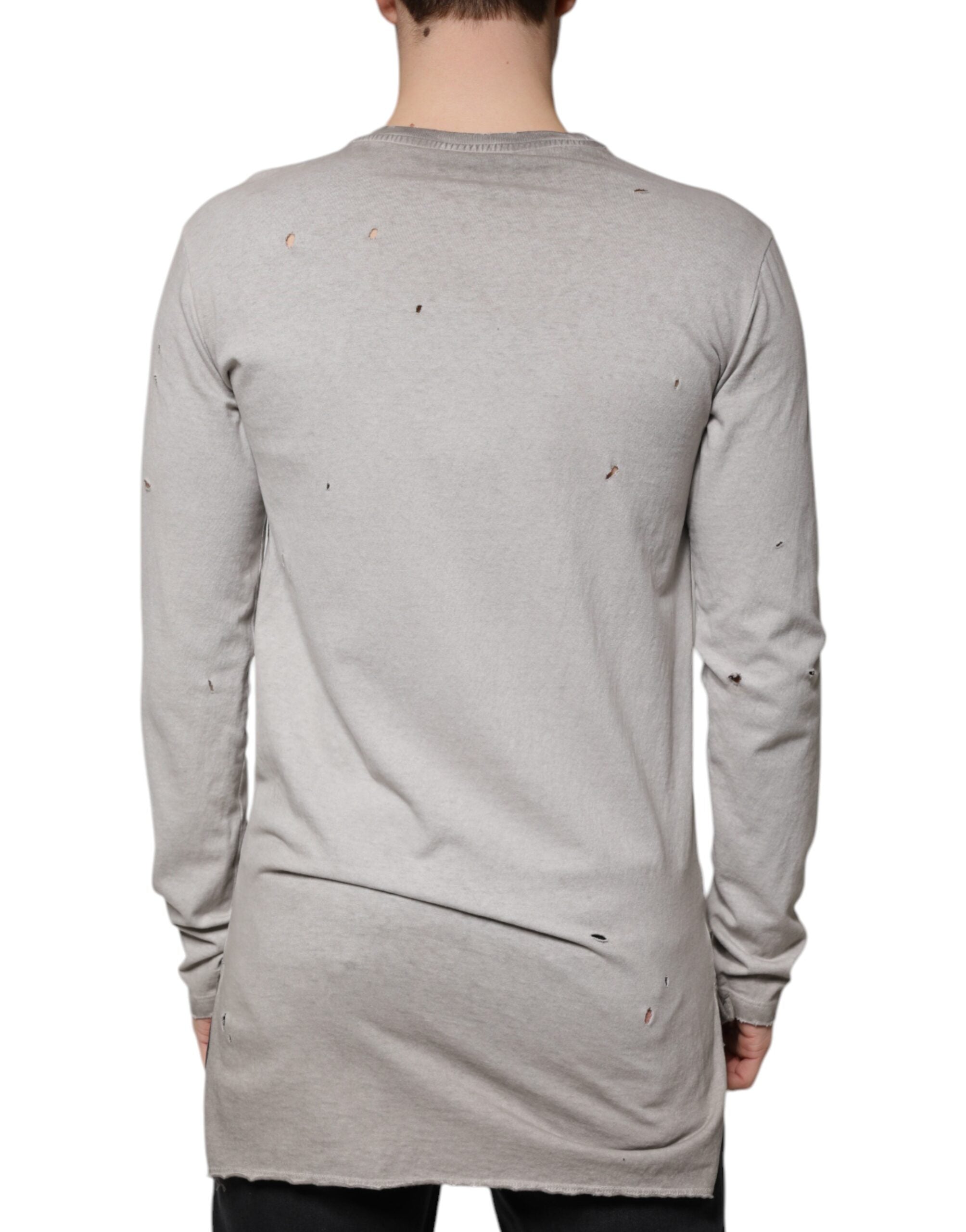 Pull en coton gris imprimé Dolce & Gabbana avec col rond, doux et confortable, parfait pour un style décontracté.