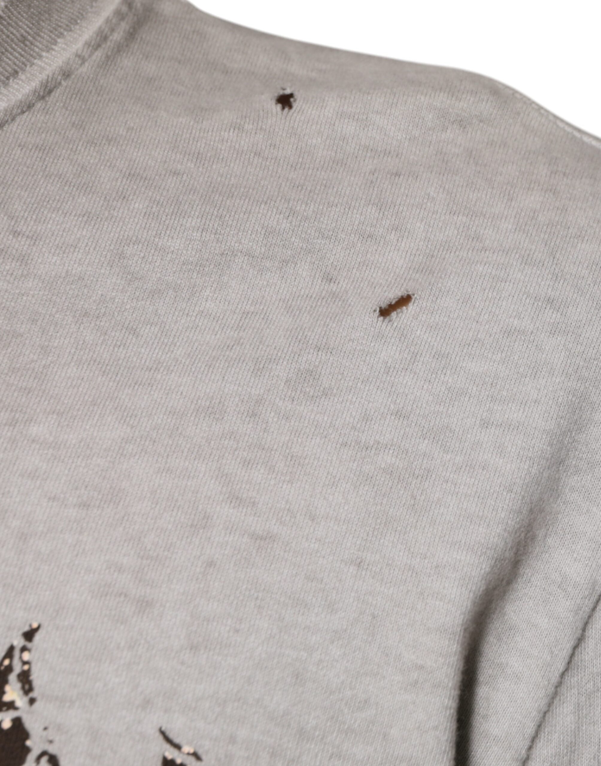 Pull-over Dolce & Gabbana en coton gris à motif imprimé, col rond, pour homme.