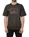 T-shirt rond en coton marron avec motif graphique Dolce & Gabbana, col rond, design élégant et moderne.