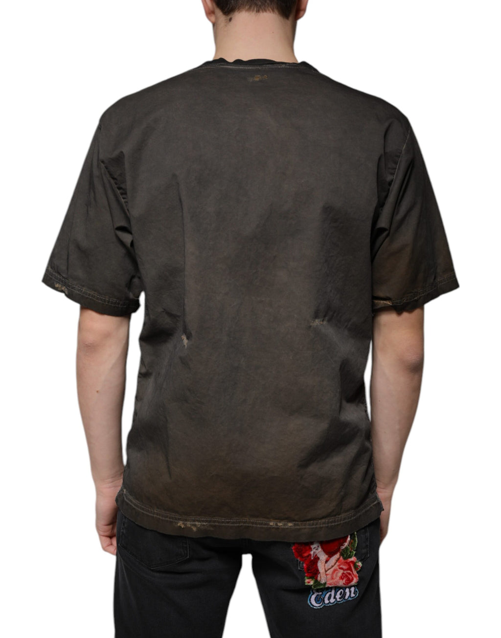 T-shirt en coton marron à motif graphique rond neckline de Dolce & Gabbana, design élégant et moderne.