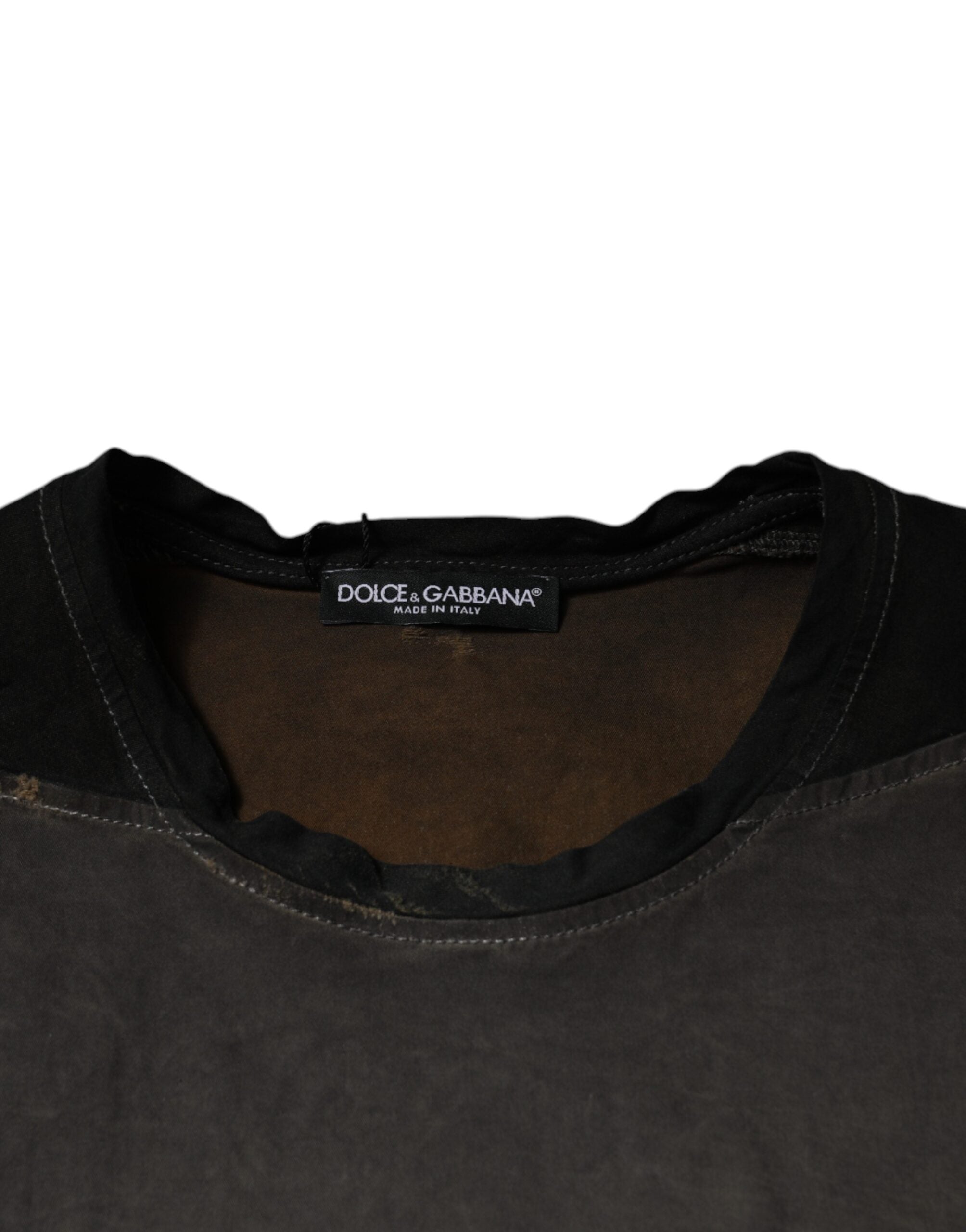 T-shirt en coton à col rond Dolce & Gabbana avec motif graphique marron, design moderne et élégant.