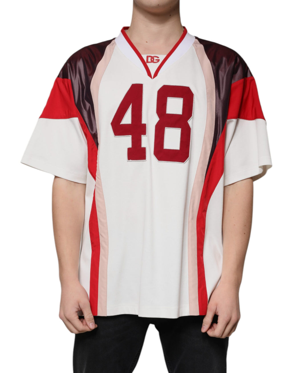 T-shirt en jersey de coton multicolore avec logo Dolce & Gabbana et col en V, pour un style élégant et décontracté.