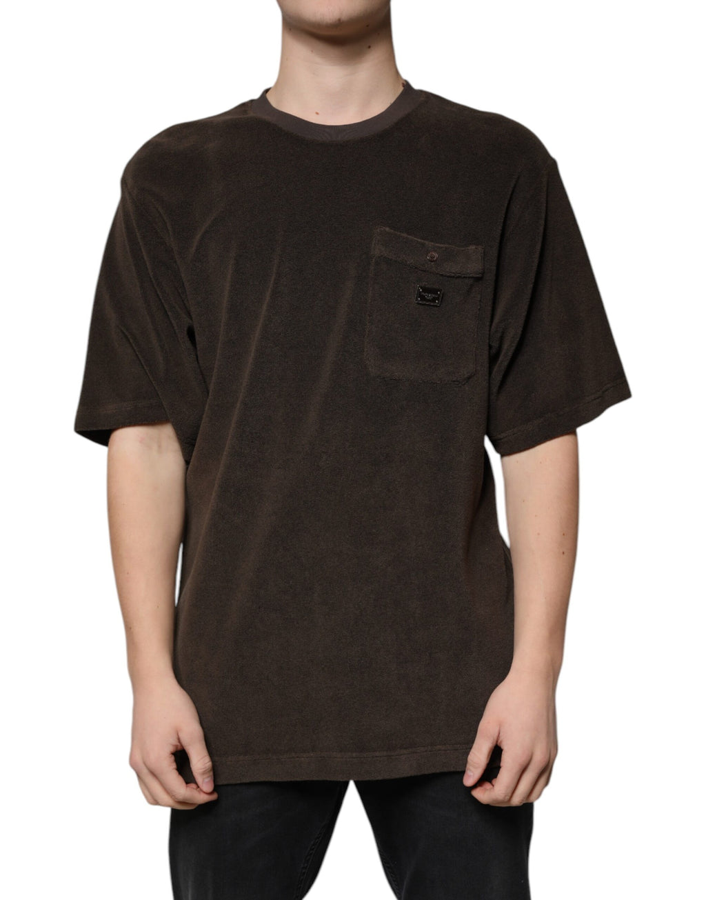 T-shirt Dolce & Gabbana en coton brun, col rond, manches courtes, vêtement décontracté pour homme.