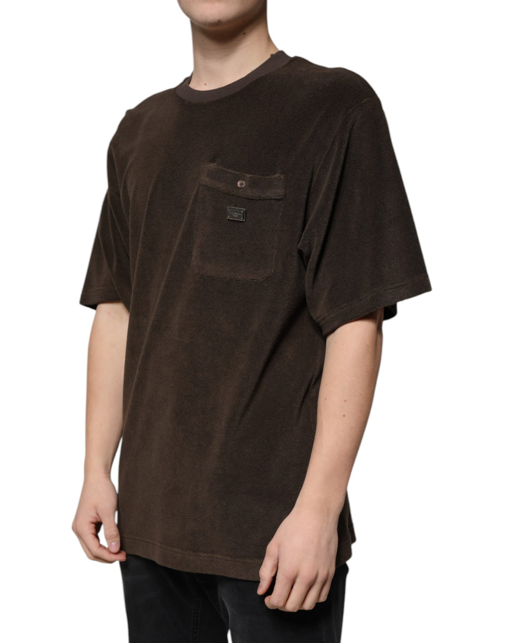 T-shirt à manches courtes en coton marron de Dolce & Gabbana, col rond, style décontracté et élégant.