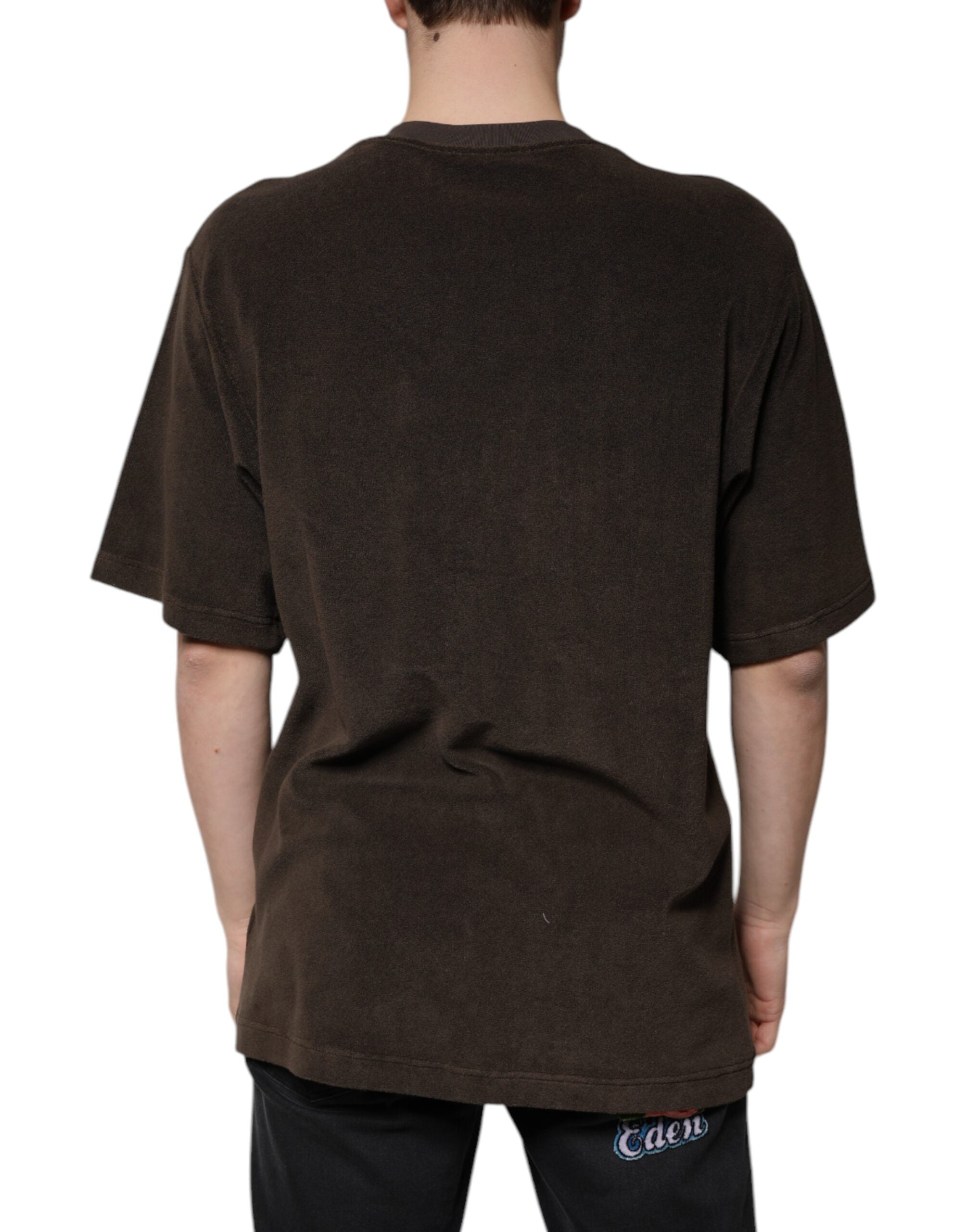 T-shirt Dolce & Gabbana en coton marron à col rond à manches courtes, vue de face.