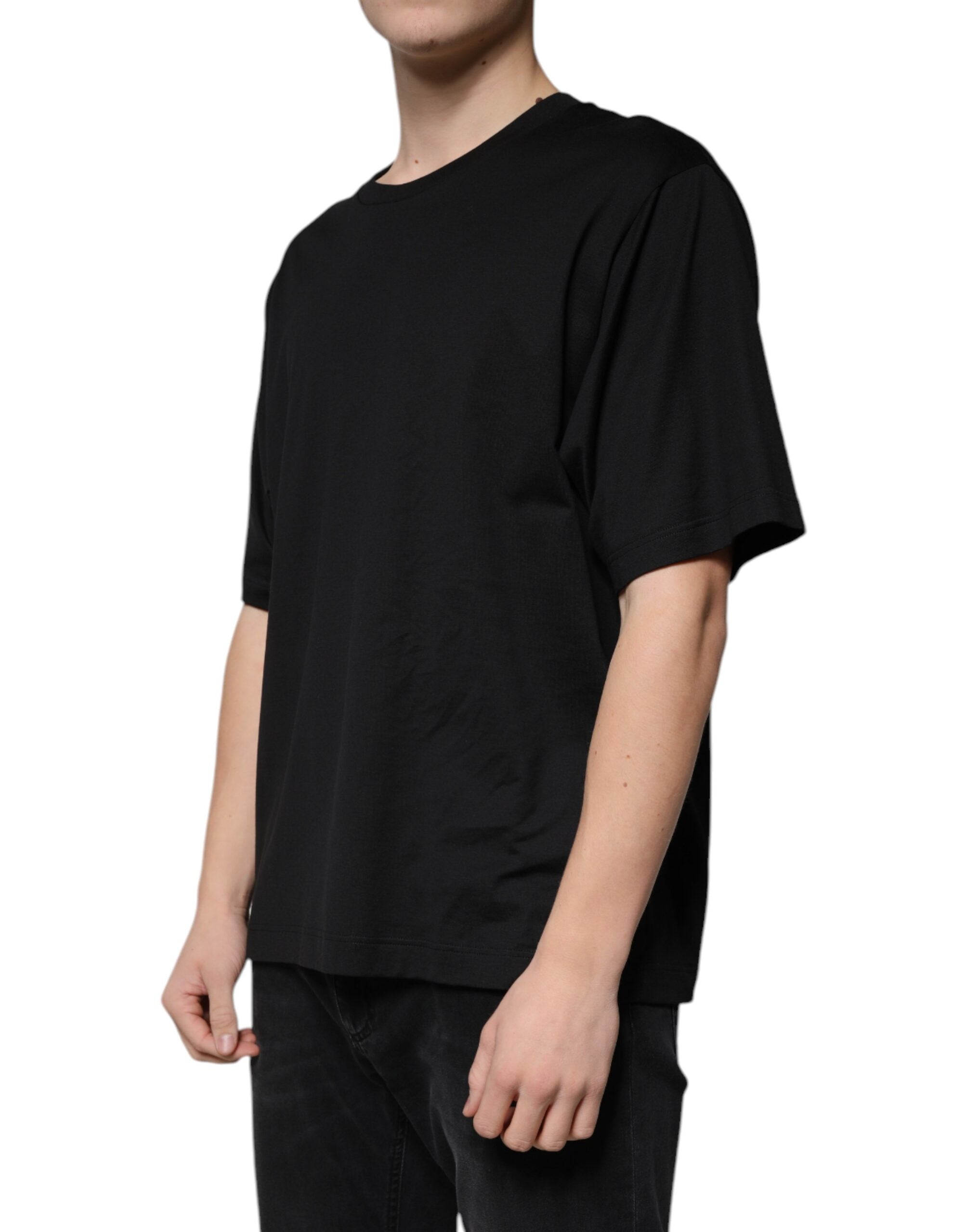 T-shirt noir en coton Dolce & Gabbana à col rond et manches courtes, vue de face.