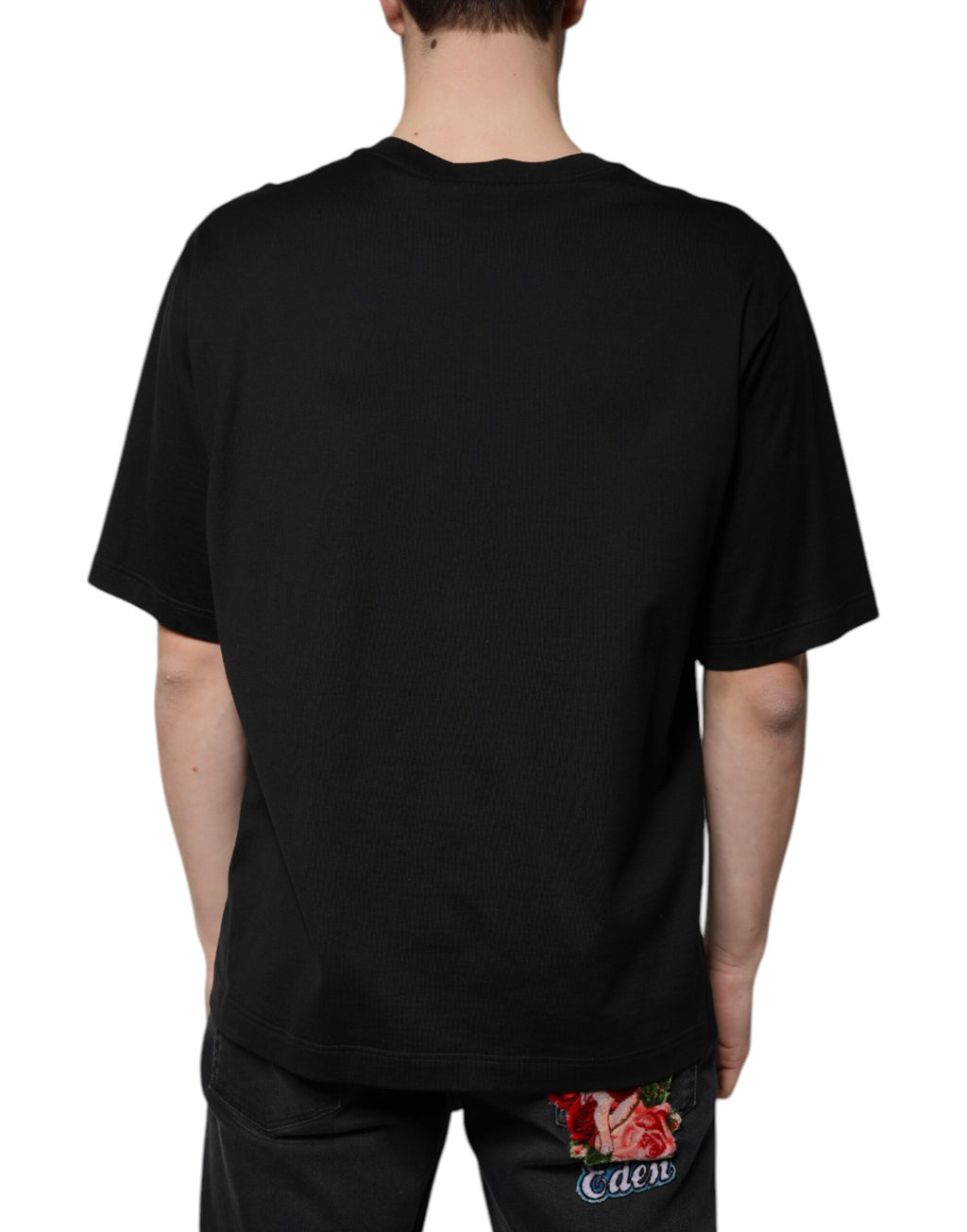 T-shirt Dolce & Gabbana en coton noir à col rond et manches courtes, vue frontale, style décontracté.