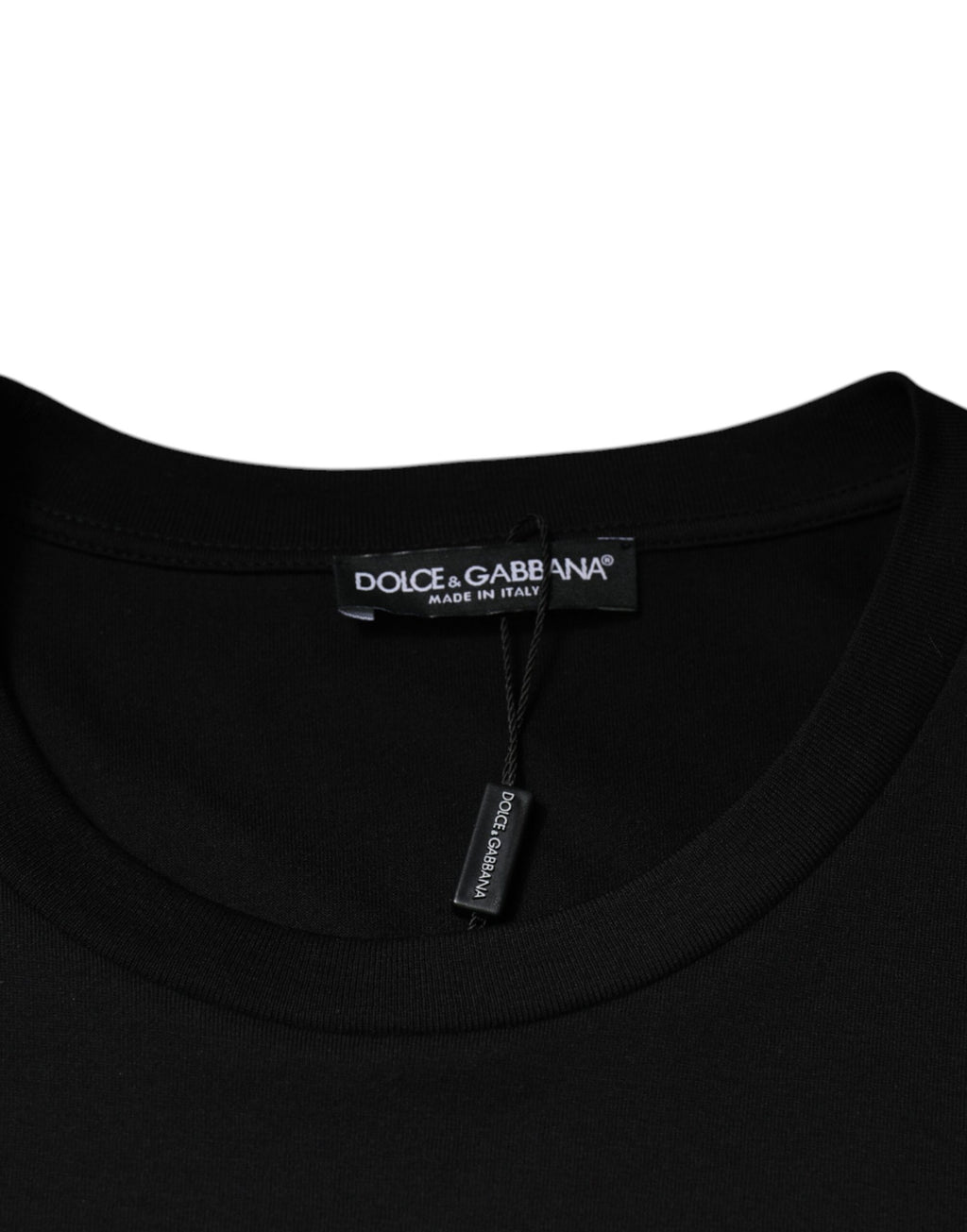 T-shirt Dolce & Gabbana en coton noir à col rond et manches courtes, vue de face.