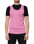 T-shirt sans manches en coton rose Dolce & Gabbana avec col rond, vue de face.