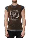 T-shirt sans manches en coton marron Dolce & Gabbana avec col rond, vue de face.