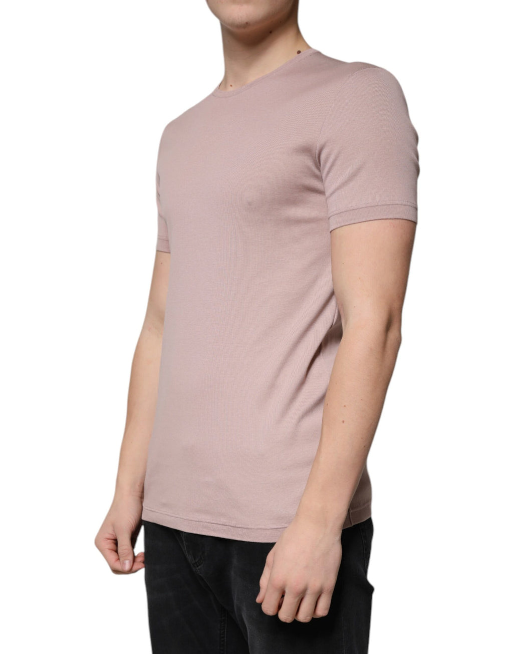 T-shirt marron en coton Dolce & Gabbana à manches courtes et col rond, vue de face.