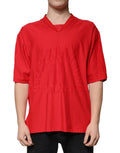 T-shirt rouge en coton à col en V à manches courtes de Dolce & Gabbana, vue de face.
