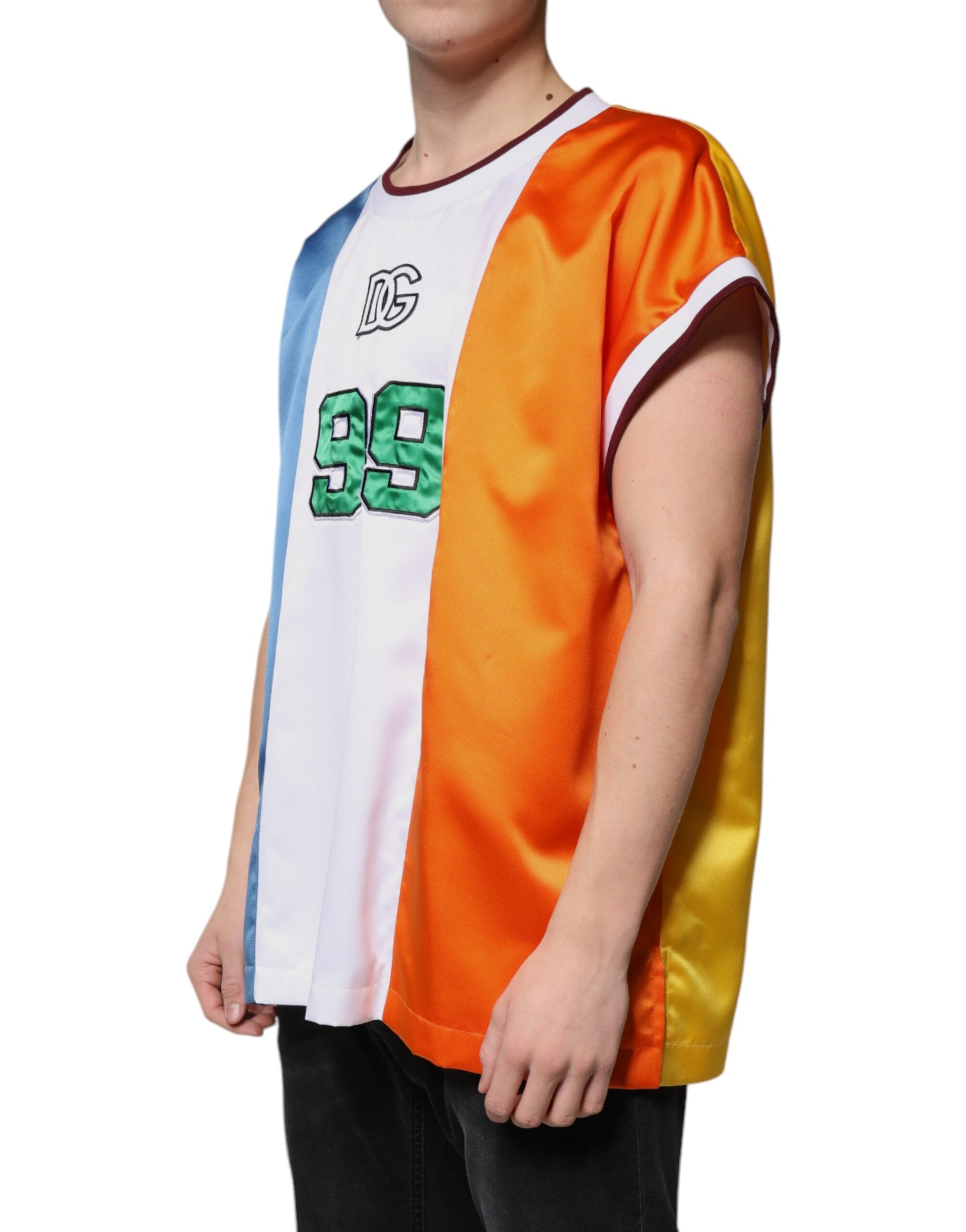 T-shirt sans manches Dolce & Gabbana en jersey multicolore, coupe ajustée et design moderne.