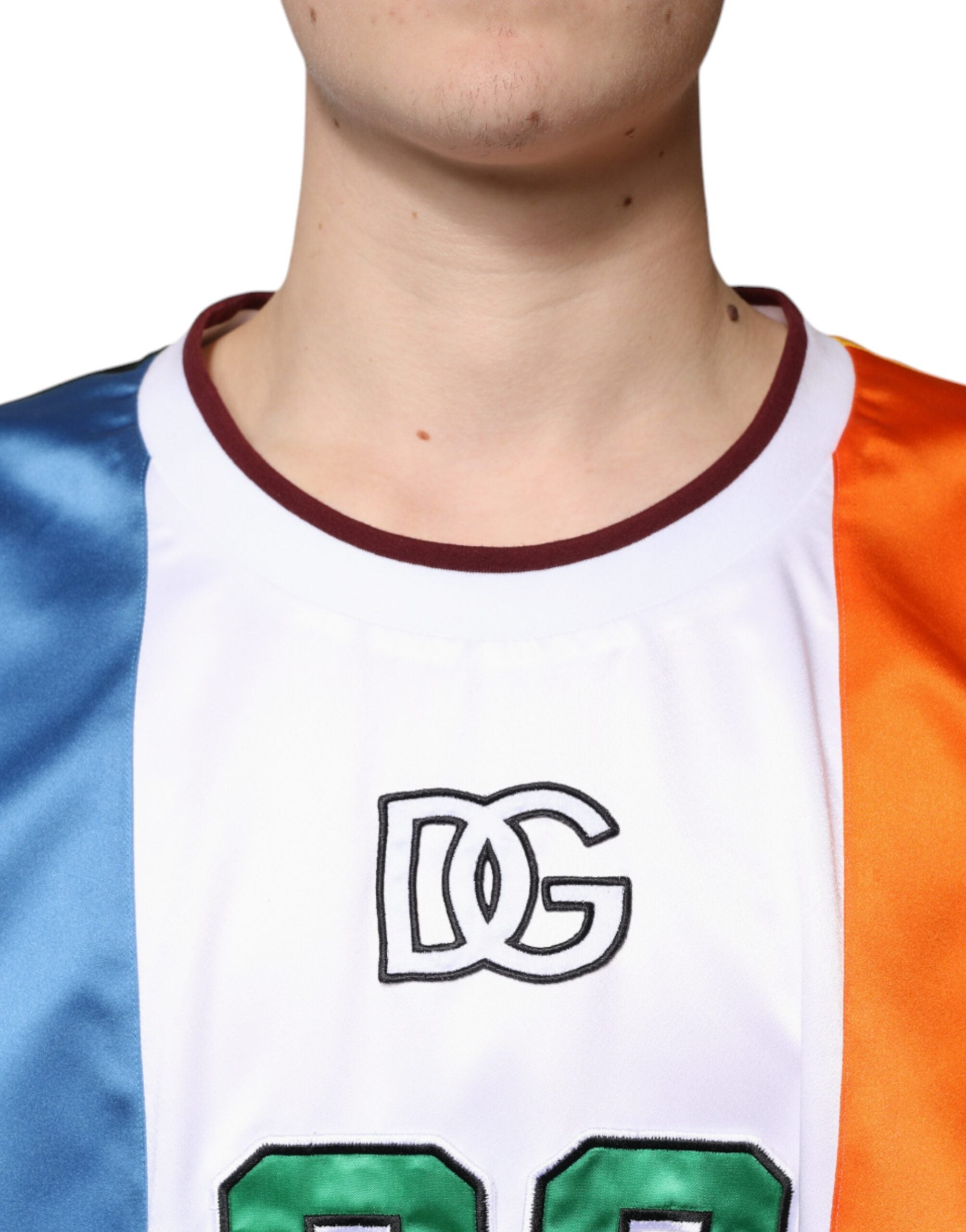 T-shirt sans manches Dolce & Gabbana en jersey multicolore, style décontracté et moderne.