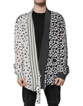 Chemise homme en soie Dolce & Gabbana à pois noirs et blancs, casual, avec col classique et manches longues.